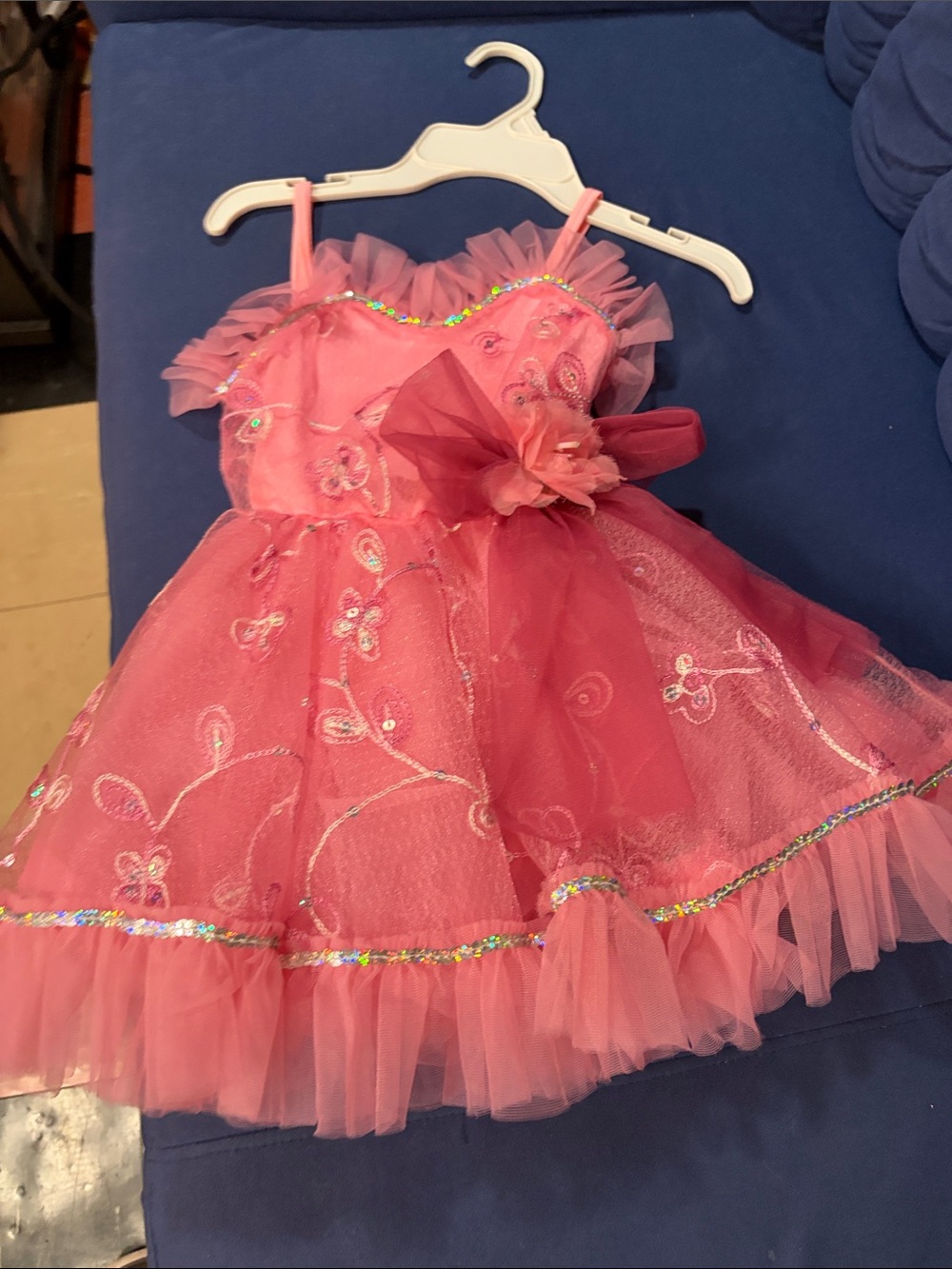 Girls' Pink Floral Tulle Dance Costume Dress with Bow-curtain calls